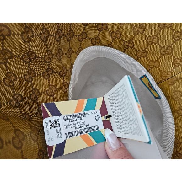 Gucci Brown GG Monogram Leather Bucket Hat w/ Tags XS